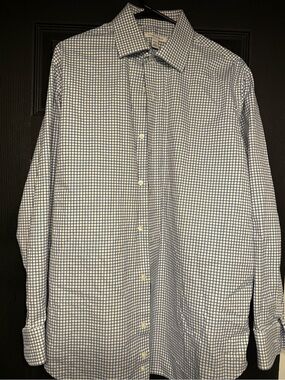 Banana Republic Men's White and Navy Windowpane Dress Shirt